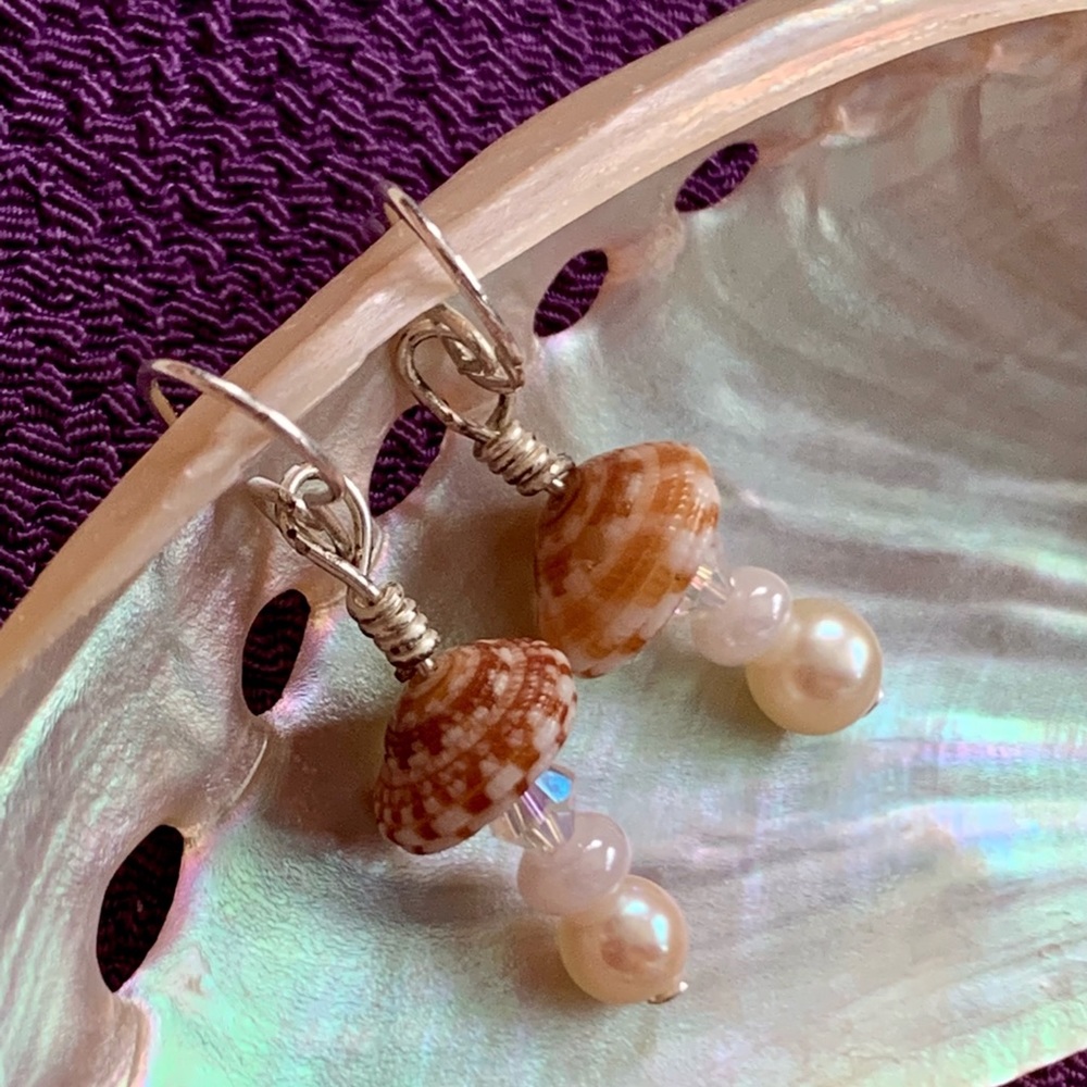 REAL FOUND SHELLS for mushroom earring set with REAL PEARLS